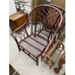 A BAMBOO CONSERVATORY CHAIR AND MAGAZINE RACK