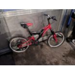 A CHILDRENS SABRE MOUNTAIN BIKE WITH FRONT AND BACK SUSPENSION AND 6 SPEED GEAR SYSTEM