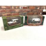 TWO BOXED CORGI DIE CAST EDDIE STOBART VANS TO INCLUDE FORD ESCORT AND RELIANT REGAL VAN