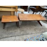 A RETRO TEAK G-PLAN STYLE COFFEE TABLE AND SMALLER TABLE TO MATCH