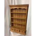 A WALL HANGING SPICE RACK WITH SHELVES AND DRAWERS SIZE 77CM X 50CM