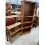 TWO TEAK OPEN BOOKCASES, 29.5 AND 28" WIDE