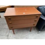 A RETRO TEAK CHEST OF THREE DRAWERS, 30" WIDE