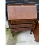 AN EDWARDIAN MAHOGANY AND INLAID BUREAU, 29" WIDE