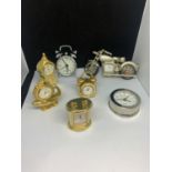 SEVEN VARIOUS MINIATURE CLOCKS TO INCLUDE A MOTORBIKE EXAMPLE