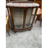 A SHINY WALNUT CHINA CABINET ON CABRIOLE LEGS AND BALL AND CLAW FEET, 40" WIDE