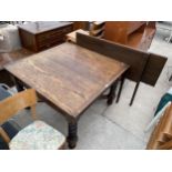 AN EARLY 20TH CENTURY OAK BARLEYTWIST DRAW-LEAF DINING TABLE