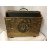 A BRASS TWO SECTIONAL MAGAZINE RACK DEPICTING FAMILY KITCHEN SCENE