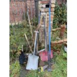 A QUANTITY OF GARDEN TOOLS AND A COPPER POS5ER