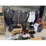 A LARGE ASSORTMENT OF CLOTHES, BAGS AND SHOES