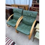 A PAIR OF BENTWOOD IKEA STYLE FIRESIDE CHAIRS