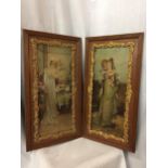 TWO HAND TINTED PRINTS OF VICTORIAN LADIES AND CHILDREN BY MAUDE GOODMAN - EACH IN AN OAK AND