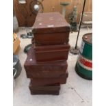 A COLLECTION OF FIVE VARIOUS SIZED VINTAGE LEATHER SUITCASES