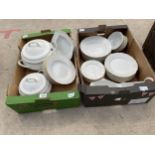 A LARGE ASSORTMENT OF WHITE CERAMIC DINNER SERVICE ITEMS