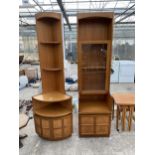 A RETRO TEAK NATHAN STYLE CORNER UNIT, 25" AND A MATCHING UNIT 20" WIDE