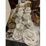 A LARGE AMOUNT OF AYNSLEY COTTAGE GARDEN CHINA TO INCLUDE PLANTERS, VASES, TRINKET BOX AND TRAY,