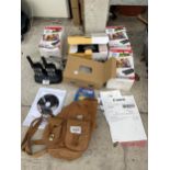 AN ASSORTMENT OF ITEMS TO INCLUDE WALKIE TALKIES, A CANON COMPACT PHOTO PRINTER AND A SATCHEL ETC