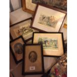 FIVE SMALL FRAMED PRINTS TO INCLUDE THREE HUNTING STYLE PRINTS