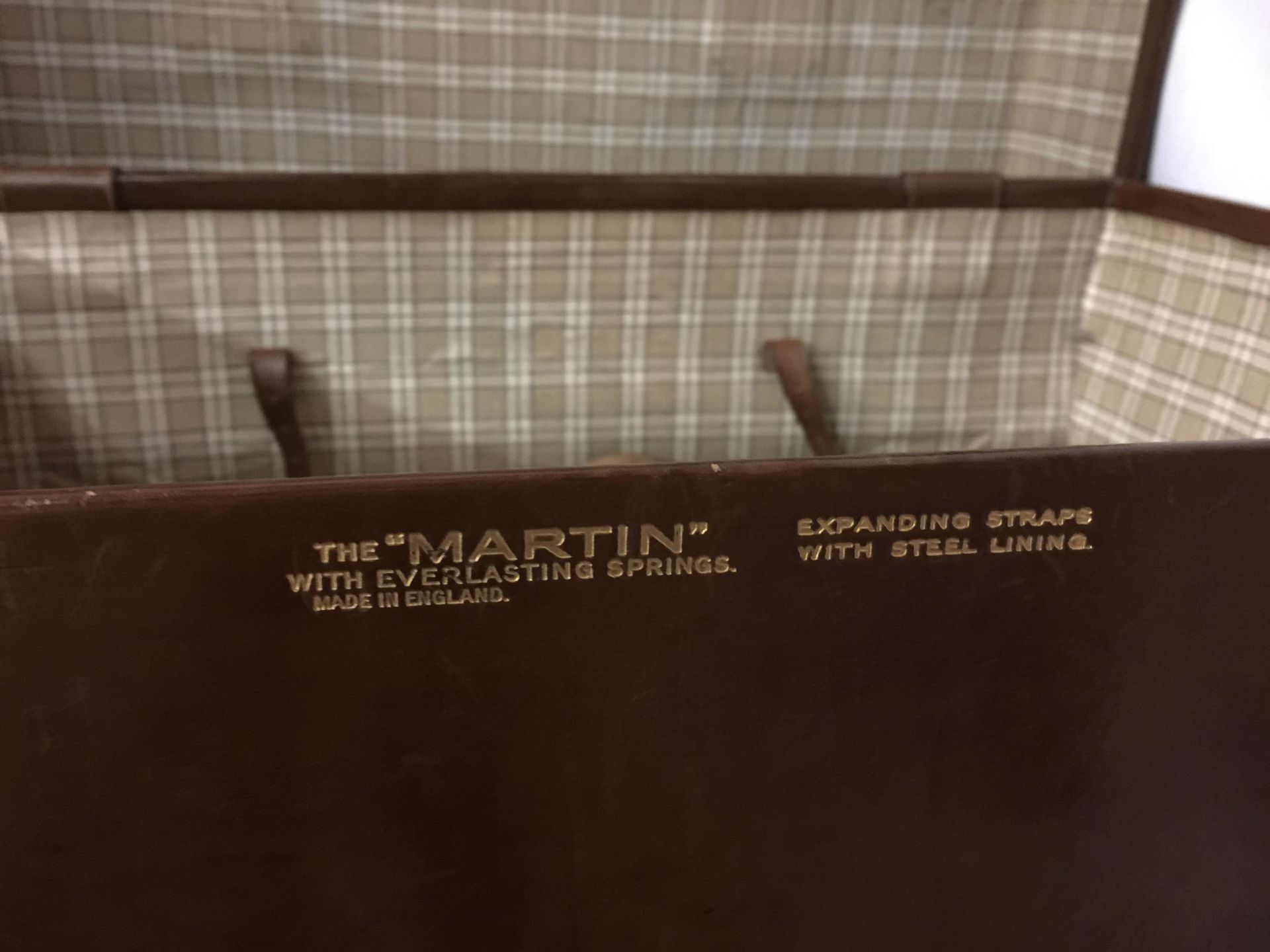 A THE MARTIN WITH EVERLASTING SPRINGS LEATHER SUITCASE STAMPED H W FIDDAMAN WITH LABELS TO INCLUDE P - Image 4 of 7