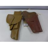 A US LEATHER HOLSTER AND ANOTHER LEATHER HOLSTER (2)