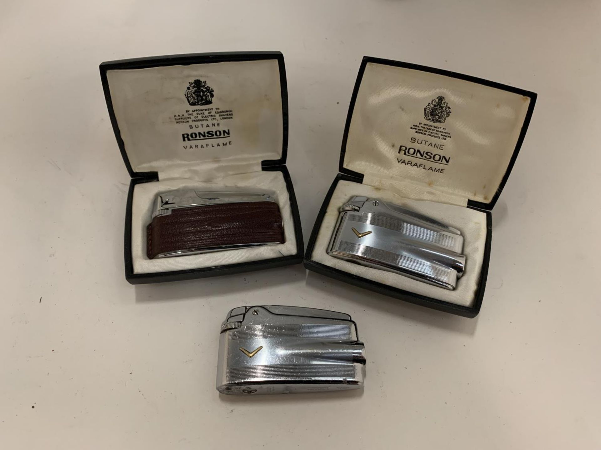 THREE RONSON LIGHTERS, TWO OF WHICH ARE BOXED