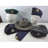 SIX ASSORTED POLICE HATS ETC TO INCLUDE EXCELSIOR, RUSSIAN, CONTINENTAL ETC