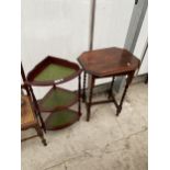 A MODERN CORNER WHATNOT AND EARLY 20TH CENTURY OAK CENTRE TABLE