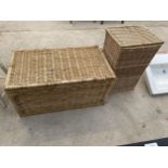 A LARGE WICKER STORAGE UNIT AND A FURTHER WICKER LAUNDRY BASKET