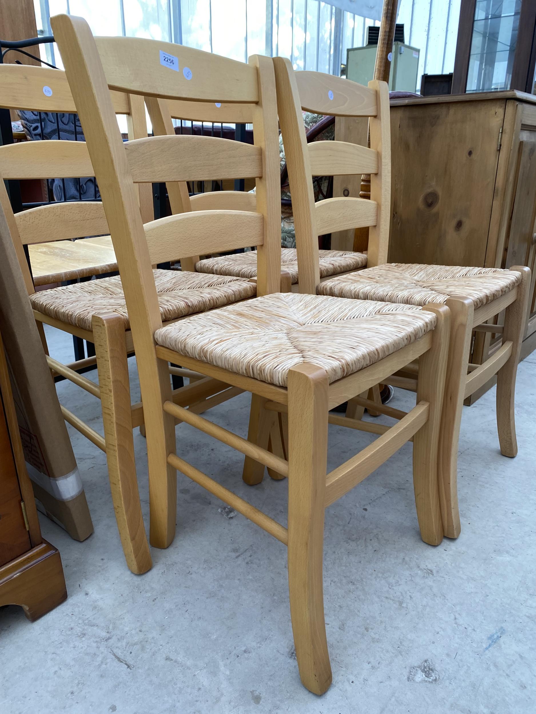 FOUR MODERN LADDERBACK DINING CHAIRS WITH RUSH SEATS - Image 2 of 3