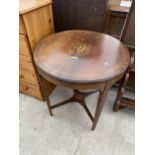 A VICTORIAN ROSEWOOD AND INLAID CENTRE TABLE ON TAPERED LEGS 26" DIAMETER