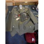A GOOD QUALITY REPLICA NAZI GERMANY SS UNIFORM SIZE LARGE COMPRISING JACKET WITH ASSORTED BRAVERY