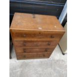 A MID 20TH CENTURY OAK CHEST OF FOUR DRAWERS, 30" WIDE