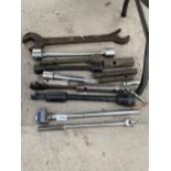 AN ASSORTMENT OF SPANNERS AND SOCKETS ETC