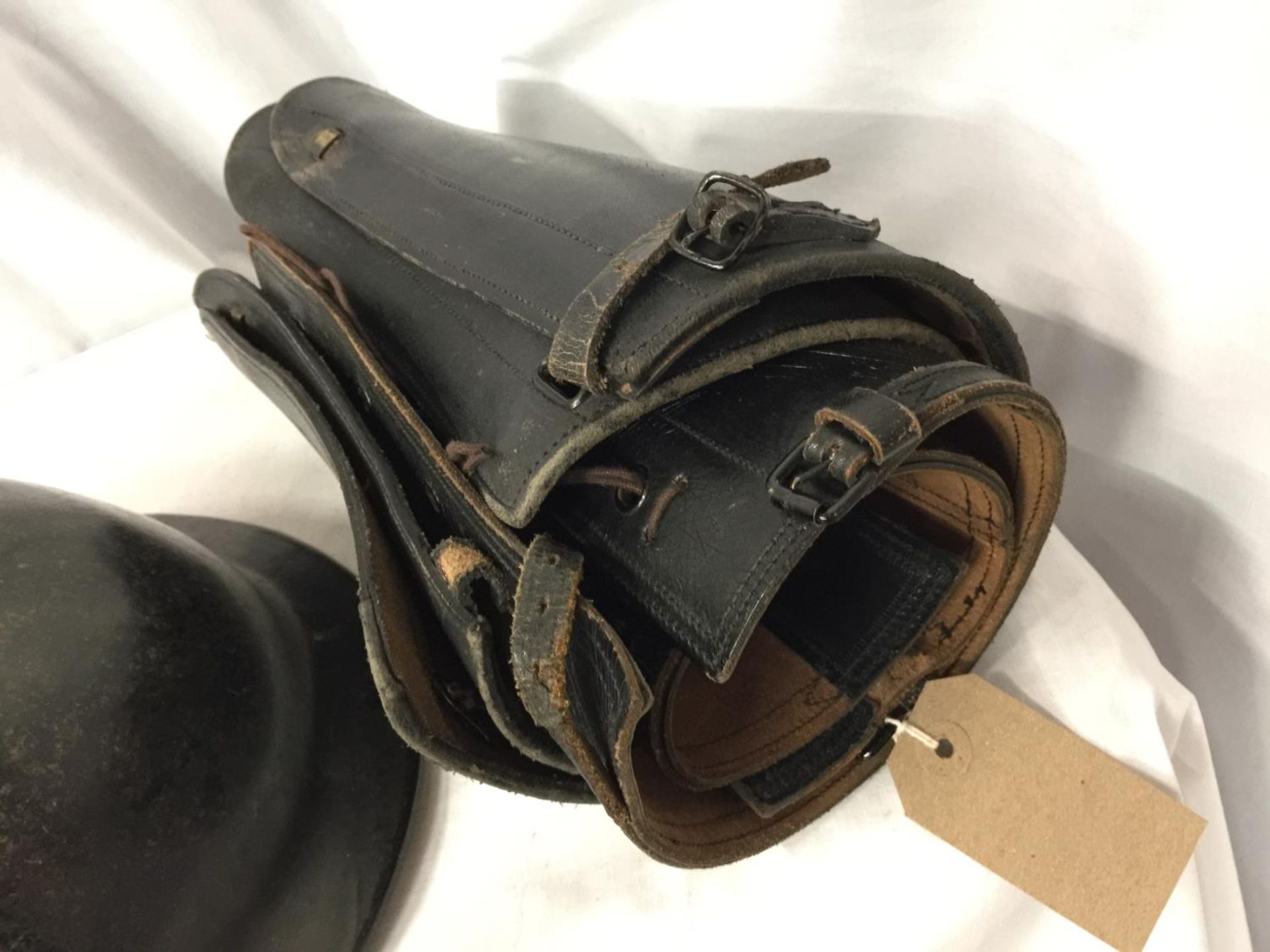 A CIVIL DEFENCE PLASFORT HELMET AND LINING AND TWO PAIRS OF BLACK LEATHER GAITERS - Image 2 of 5