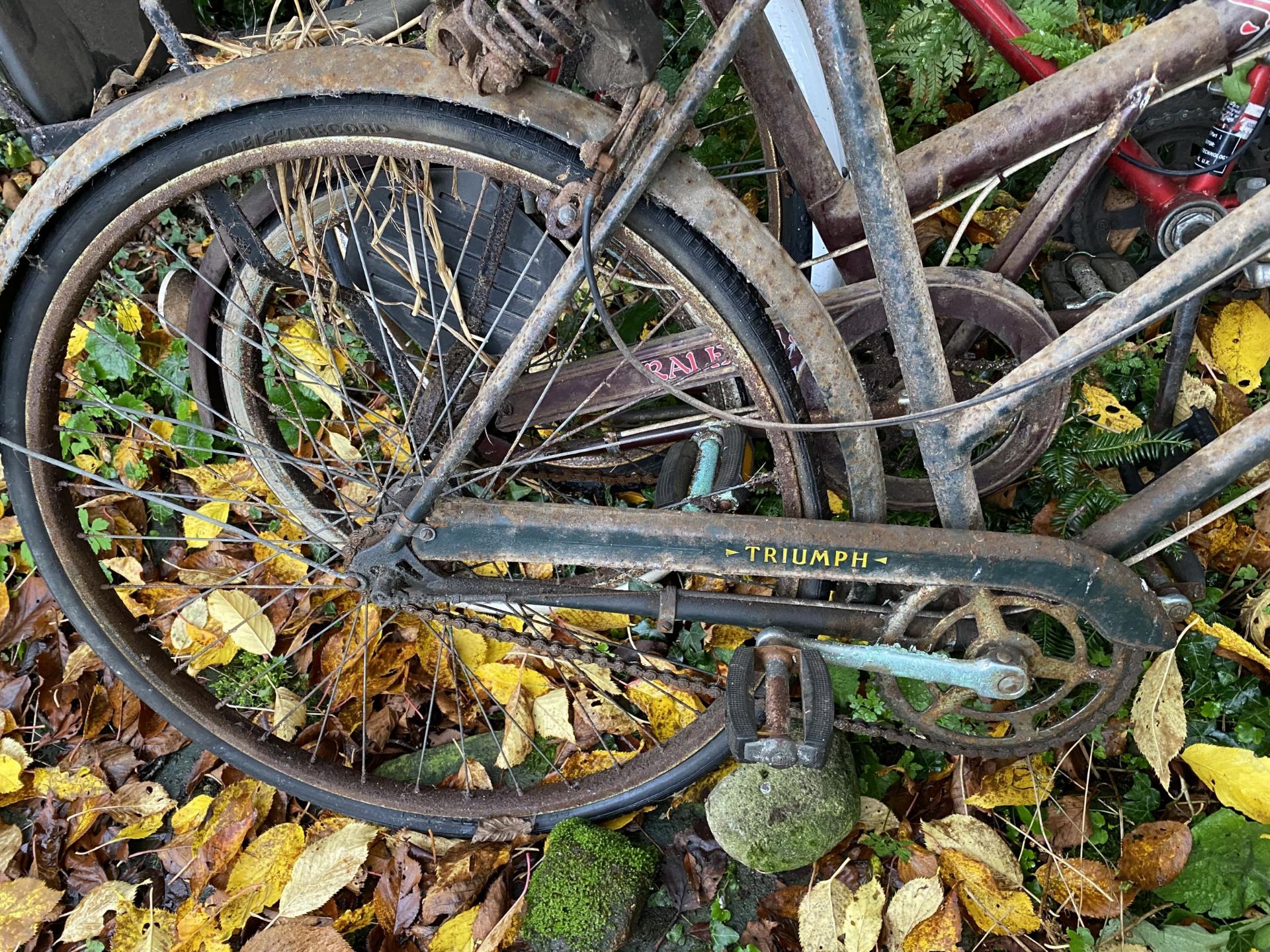 FOUR BIKES TO INCLUDE THREE VINTAGE TWO BEING RALEIGH AND A TRIUMPH - Image 3 of 5