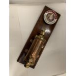A WOODEN MOUNTED COPPER PUB PUMP ADVERTISING CRAFTSMAN TRADITIONAL PREMIUM ALE