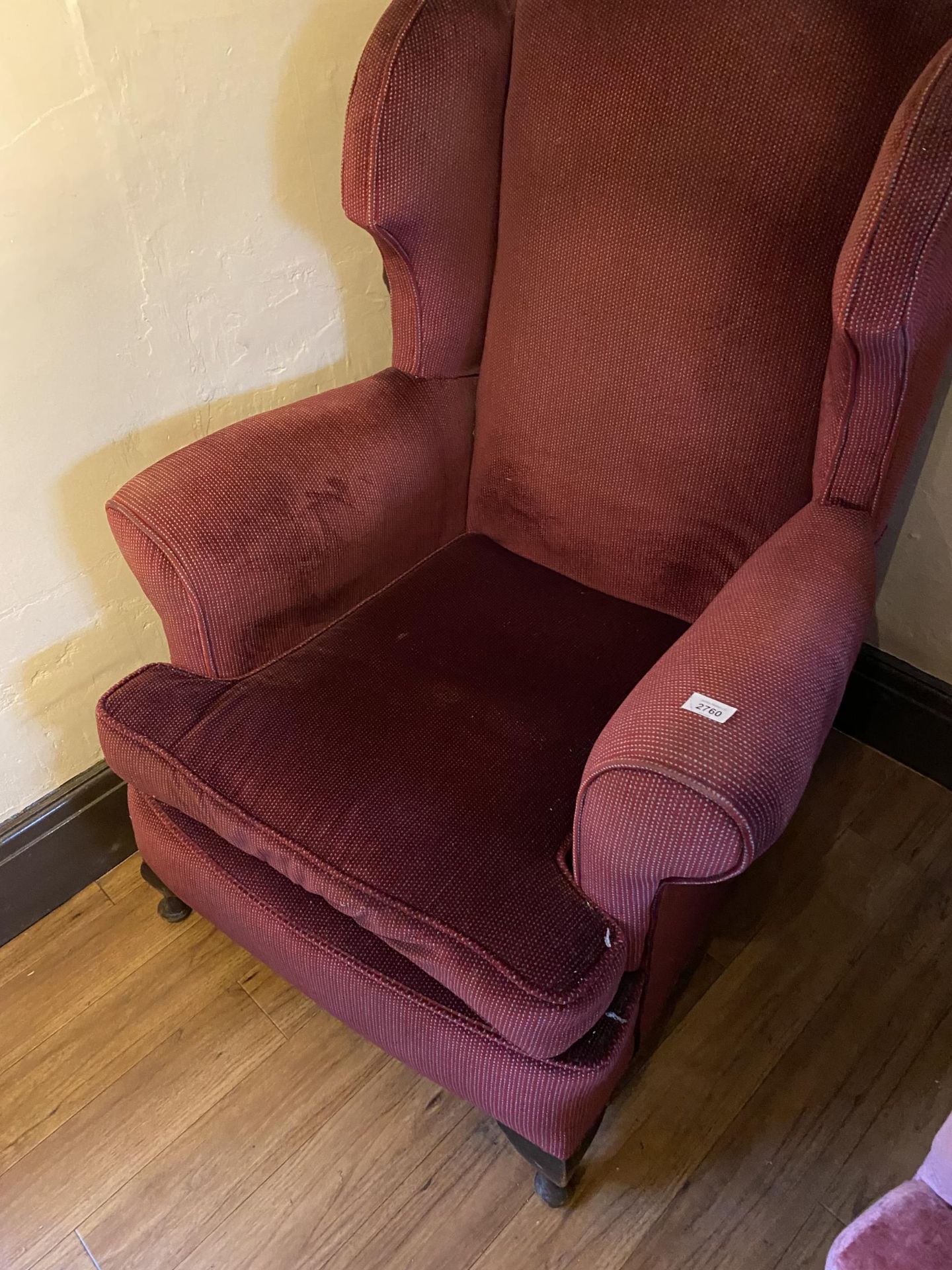 A WING BACK ARMCHAIR ON CABRIOLE SUPPORTS - Image 2 of 4