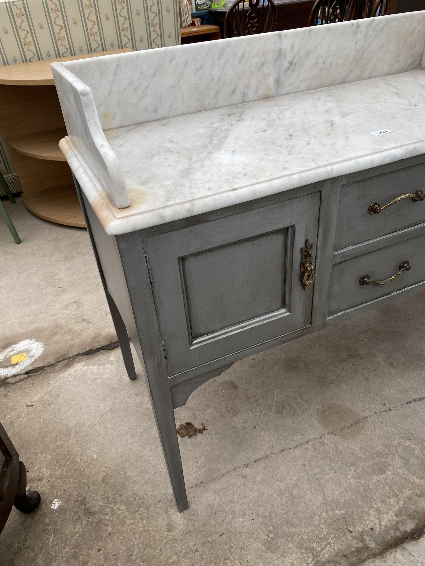 A PAINTED WASHSTAND WITH MARBLE TOP, WITH GALLERY BACK, 40" WIDE - Image 2 of 3