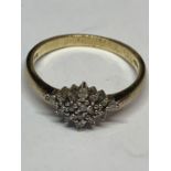A 9 CARAT GOLD RING WITH DIAMONDS IN A DIAMOND SHAPE DESIGN SIZE 0 WITH PRESENTATION BOX