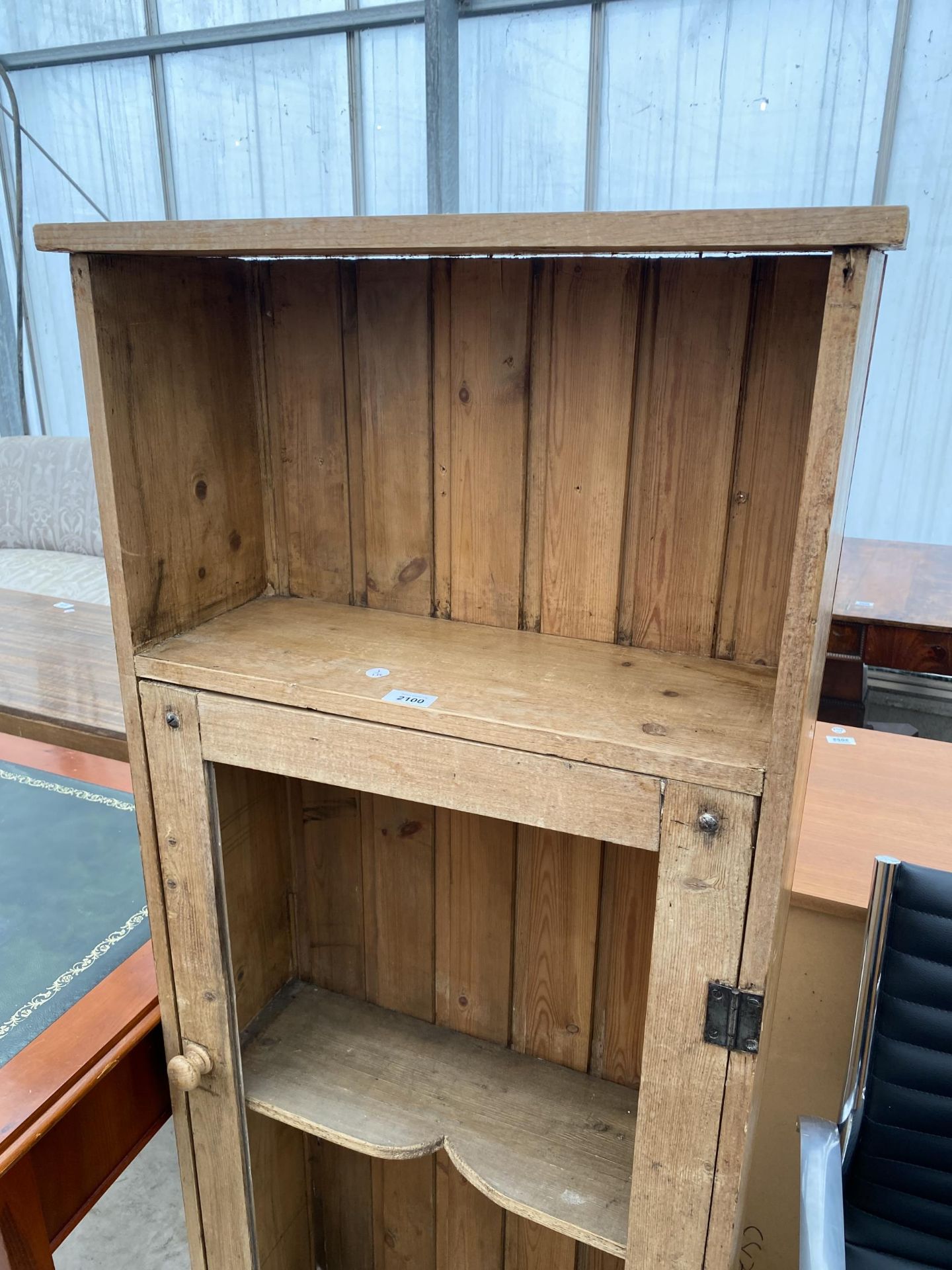 A VICTORIAN PINE CUPBOARD WITH SINGLE DOOR (LACKING GLASS) - Image 2 of 3