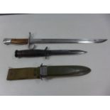 A WWII US M8 UTICA FIGHTING KNIFE, 17CM BLADE COMPLETE WITH SCABBARD AND A JAPANESE ARISAKA