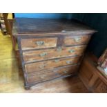 AN EARLY 19TH CENTURY OAK CHEST OF TWO SHORT AND THREE LONG DRAWERS W - 103CM
