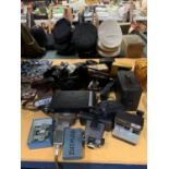 A LARGE AMOUNT OF VINTAGE CAMERAS TO INCLUDE POLAROID, KODAK BROWNIE, PENTAX, KOPIL ZOOM CINE FILM