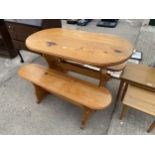 A PINE KITCHEN TABLE AND TWO BENCHES
