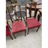 A PAIR OF EDWARDIAN MAHOGANY AND INLAID DINING CHAIRS
