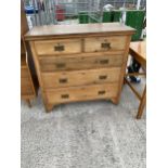 A LATE VICTORIAN SATINWOOD CHEST OF TWO SHORT AND THREE LONG DRAWERS, 42" WIDE