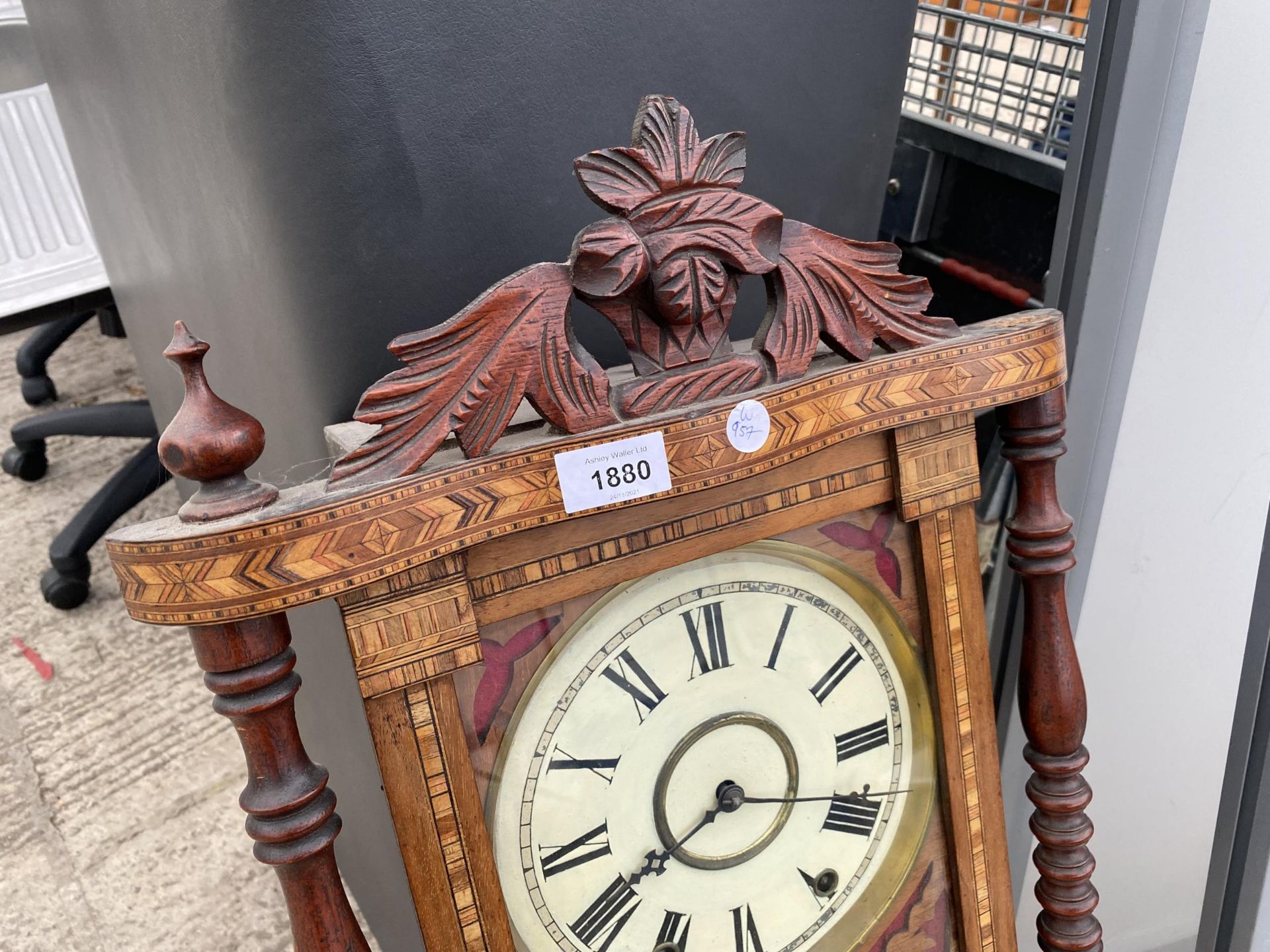 A PROFUSELY INLAID CHIMING VIENNA WALL CLOCK - Image 2 of 4