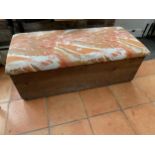 A VINTAGE PINE OTTOMAN WITH UPHOLSTERED TOP