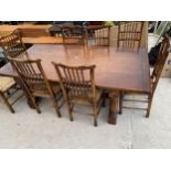 A 17TH CENTURY STYLE REFECTORY DINING TABLE ON TURNED LEGS, BY THE ROYAL OAK FURNITURE CO, 84 X 42",