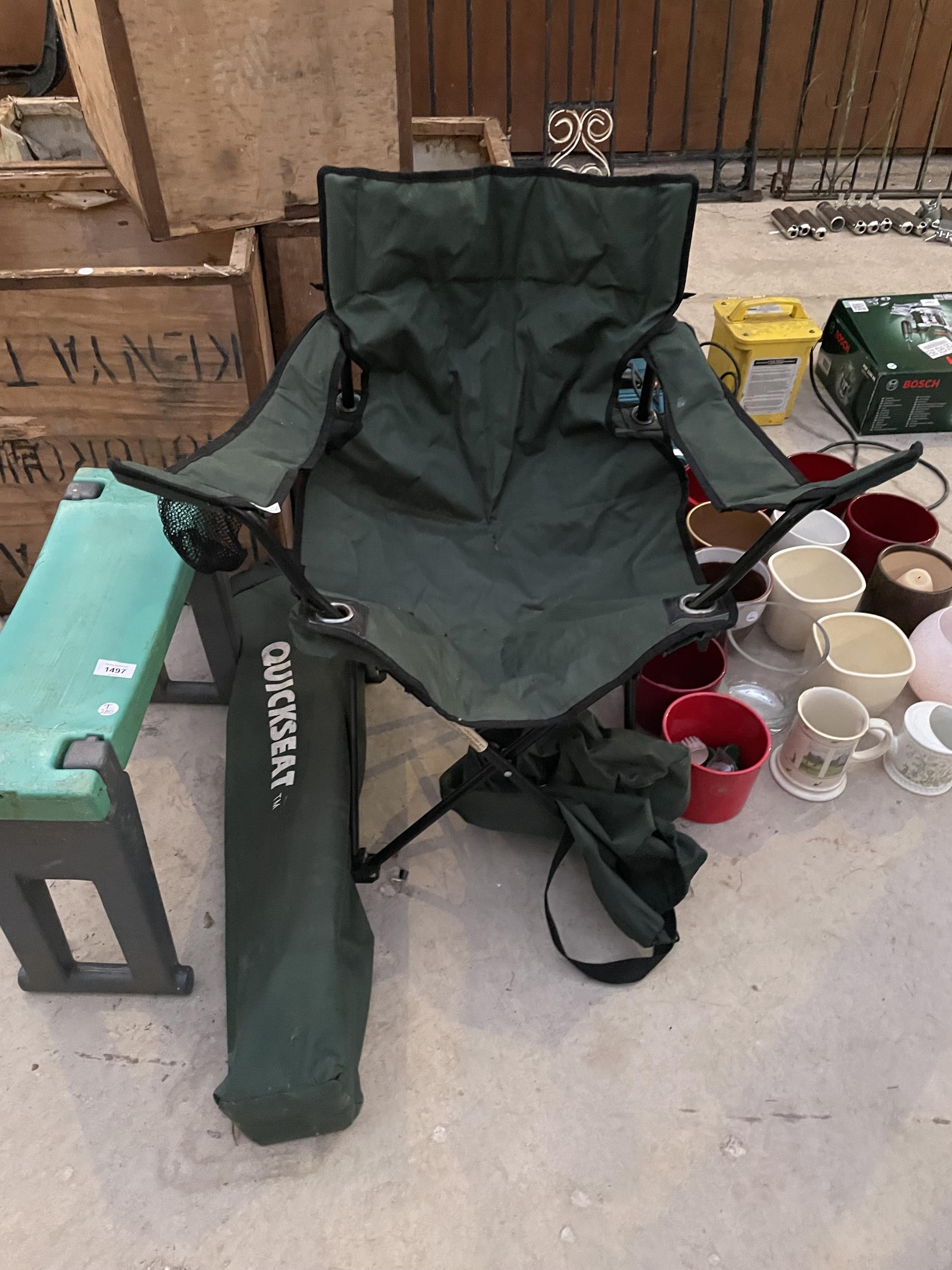 TWO FOLDING CAMPING CHAIRS AND A GARDEN KNEELER